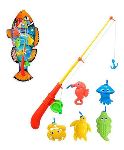 Brinquedo Kit Pescaria Infantil Peixes Pesca 9 Peças
