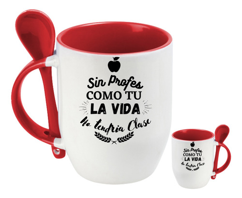 Taza Con Cuchara Día Del Maestro Cerámica 320 Ml Rojo Día Del Maestro
