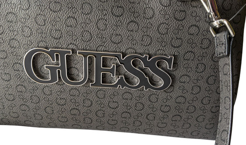 Bolsa Satchel Guess 100% Original Reinee Gris Oscuro Monogram Níquel Gris Oscuro