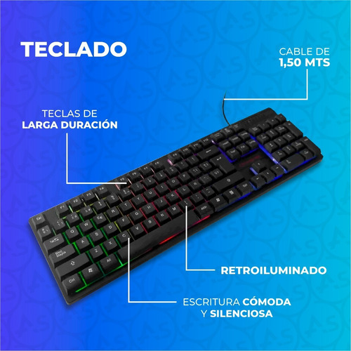 Imagen 4 de 10 de Combo Gamer 4 En 1 Mouse Teclado Auriculares Alfombrilla Pc