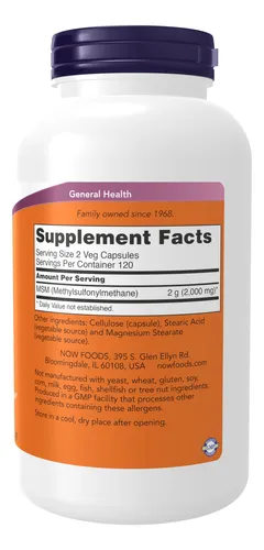 Supplement Now Msm Metilsulfonilmetano 1000 Mg 240 Cápsulas
