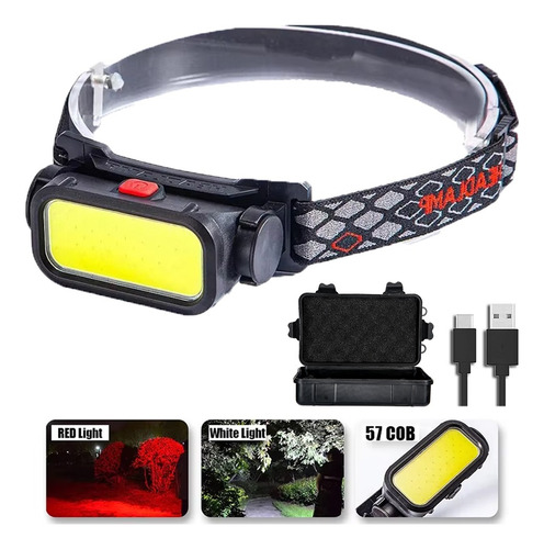 Linterna Frontal Led Potente Con Carga Usb, 4 Modos De Ilumi