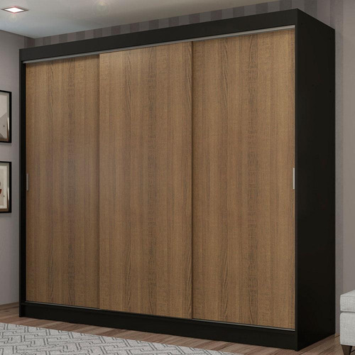 Guarda-roupa Casal Kansas Madesa 3 Portas Correr 3 Gav Pr Cor Preto/Rustic