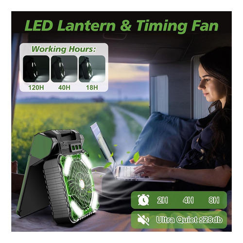 Ventilador De Acampamento Solar Recarregável Com Lanterna