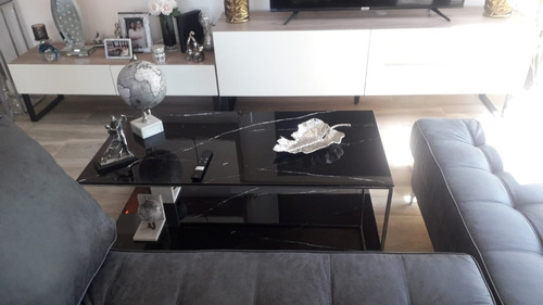 Imagen 3 de 6 de Mesa Ratona Living Moderno C/ Estante Hierro Y Simil Marmol