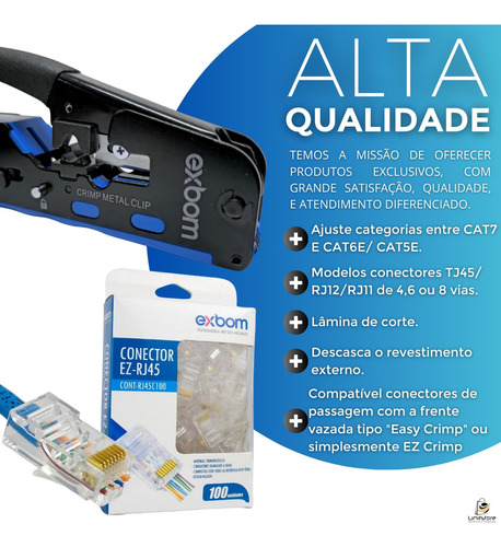 Alicate De Crimpar Rj45 Ez Crimp De Passagem+100 Conector Ez