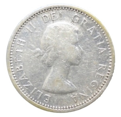 Canadá 10 Cents 1958 Reina Isabel Ii Plata Ley 0.800