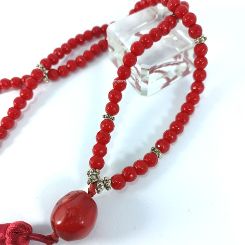 Imagen 3 de 5 de Japa Mala - Piedra Natural De Jade Rojo - Tíbet -
