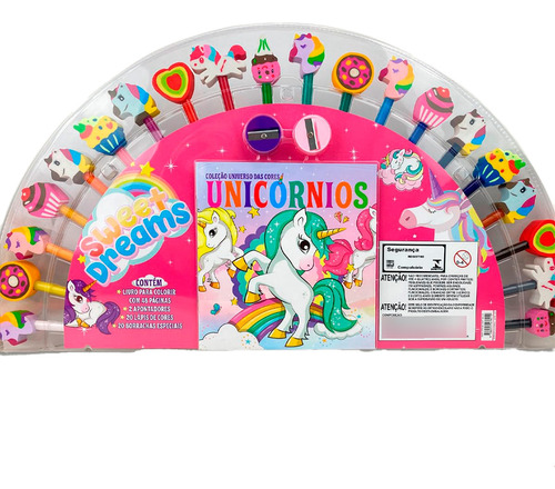 Livro Universo Das Cores - Unicórnios (livro De Colorir + 2 Apontadores + 20 Lápis De Cores + 20 Borrachas)