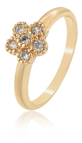  Anillo Flor Oro Laminado 14k Diamante Swarovski Hermoso 