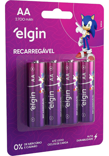 Pilha Recarregável Elgin Aa 2700mah 4 Unidades