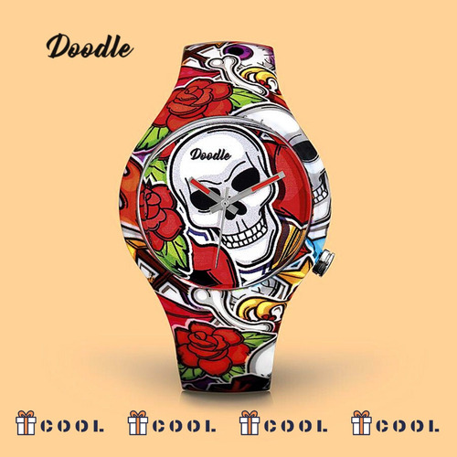 Imagen 1 de 5 de Reloj Unisex Doodle Watch Dibujos Animados Cráneos Analogico