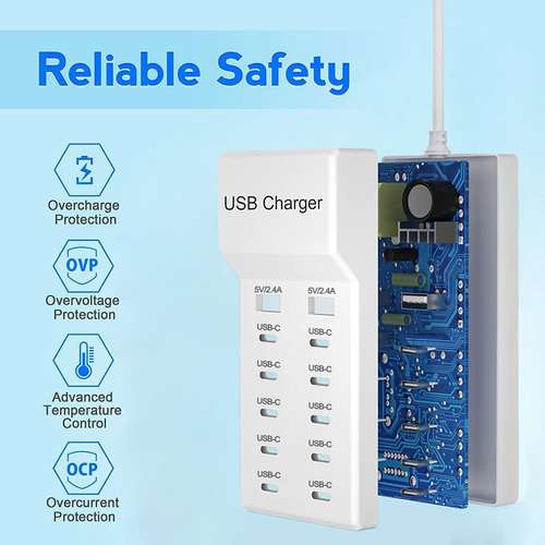 Cargador Usb C Múltiple 12 Puertos 60 W Compatible iPhone Ip