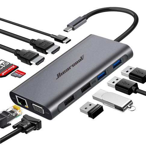 Concentrador Hub Usb-c Para Pc De 11 Puertos | Hdmi / Vga