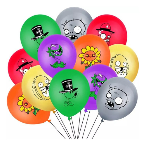 Set De Globos Látex Plantas Vs Zombis Cumpleaños