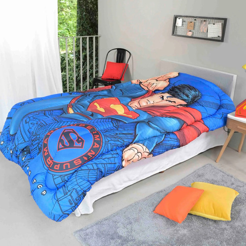 Acolchado 1½ Plaza Infantiles Disney Piñata Vengadores Cars Color Azul Diseño De La Tela Superman