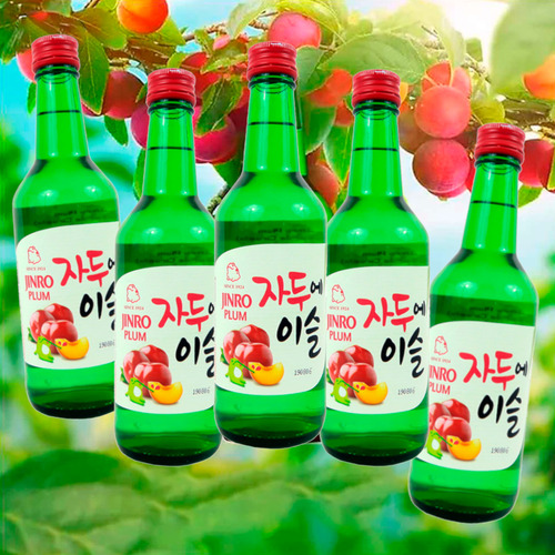 5 Botellas Soju Jinro Alcohol Coreano Ciruela De Sabor 360ml