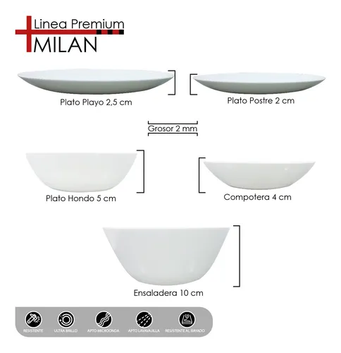 Vajilla Blanca De Opalina X Set De 25 Piezas Milán
