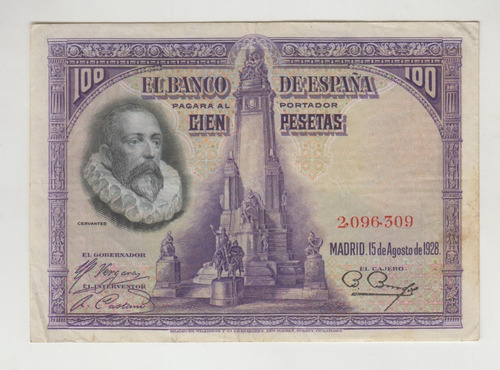 Billete España 100 Pesetas Año 1928 Muy Bueno Sin Serie