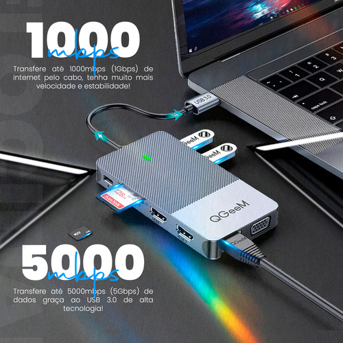 Dock Station Adaptador Hub Usb-c 11 Em 1 Com Displaylink