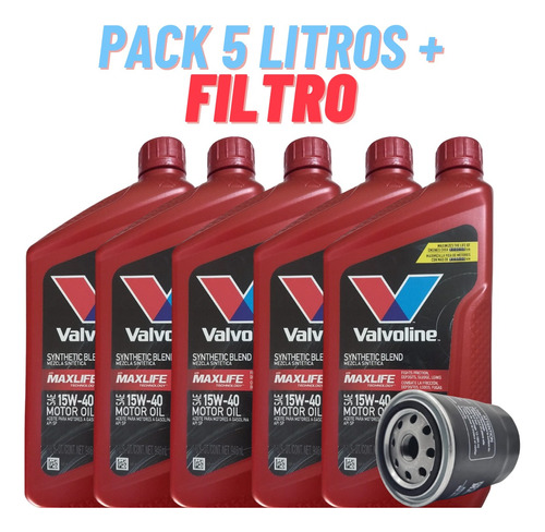 Aceite 15w40 Semi Sintetico Valvoline Pack 5lts + Filtro