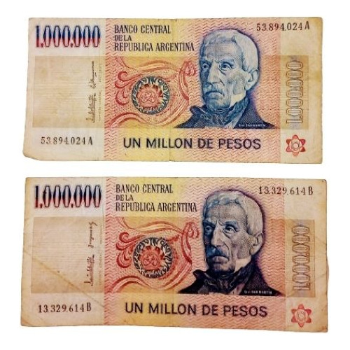 2 Billetes Argentina 1000000 Pesos Ley 18188 -1981