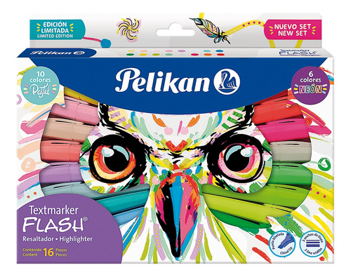 Imagen 1 de 2 de Set Resaltadores Pelikan Buho - 16 (10 Pastel + 6 Neón)