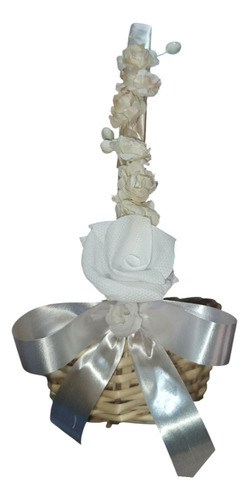 Decoración Auto Boda Canastita Anillos 12cm Moños 40cm+25cm