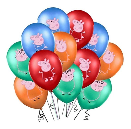 Pack 12 Globos Látex Peppa Pig Para Aire O Helio