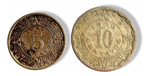 Lote 2 Monedas De 5 Y 10 Centavos Calendario Azteca (Usado)