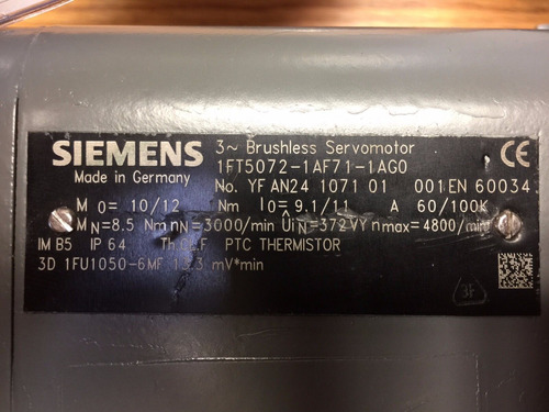 Siemens 1ft5072-1af71-1ag0 Brushless Servo Motor Ddb (Reacondicionado)