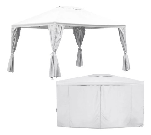 Pergola Gazebo Estructura Acero 3x4 Con Cortinas Blanco Cuo