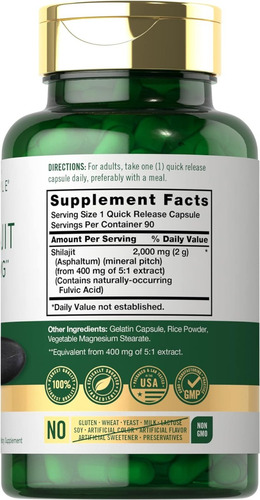 Carlyle Suplemento Extracto De Shilajit De 2000 Mg 90 Caps. Sabor Sin Sabor