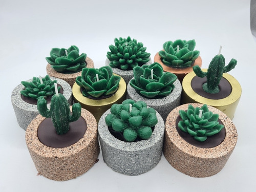 25 Velas Artesanal Cactus, Suculenta Aromática Base Concreto