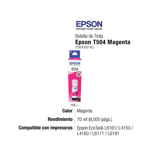 Imagen 2 de 6 de Tinta Epson T504 Magenta Original T504320 L4150 L4160 L6161