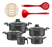 Comprar Jogo De Panelas 05 Pçs + Escumadeira, Concha E 05 Descansos