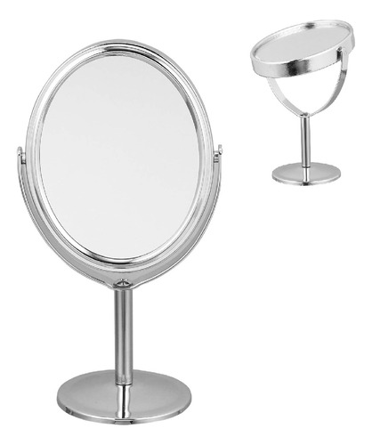 2 Espelhos C/ Zoom 3x De Mesa Giratório Cromado P/ Maquiagem