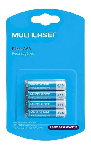 Pila Aaa Recargable X4 1000mah Multilaser Cb050