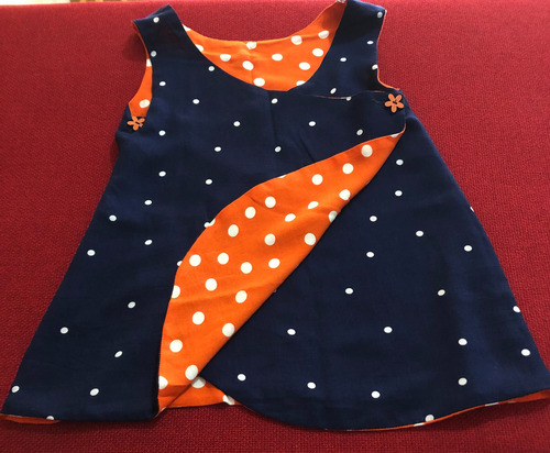 Vestido Para Niñas Reversible, Azul, Naranja, Talla 2