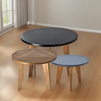 Comprar Set Mesas De Sitio Madera Natural Diseño Nordico 60,50,40cm