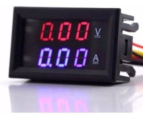 Imagen 3 de 5 de Voltimetro Amperimetro De Panel 99.9v 10a Display Rojo Azul