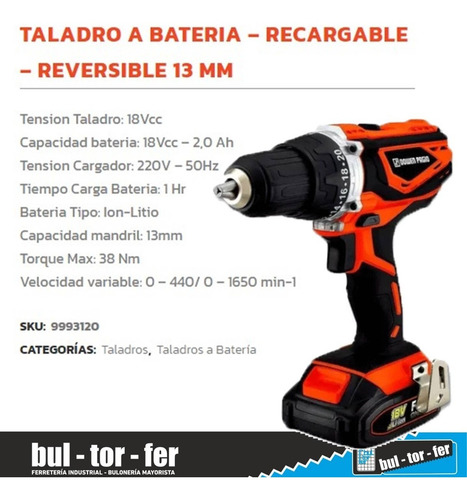 Imagen 4 de 10 de Taladro Atornillador 13mm Dowen Pagio Flex One 18v Maletín