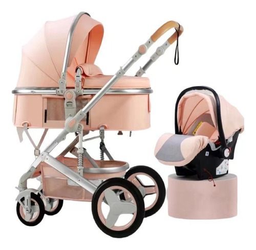 Coche de paseo Lubabycas Luxury Luxury rosa con chasis color plateado