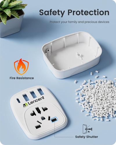 Adaptador De Enchufe Lencent World To Us Con 3 Usb Y 1 Pd Ty