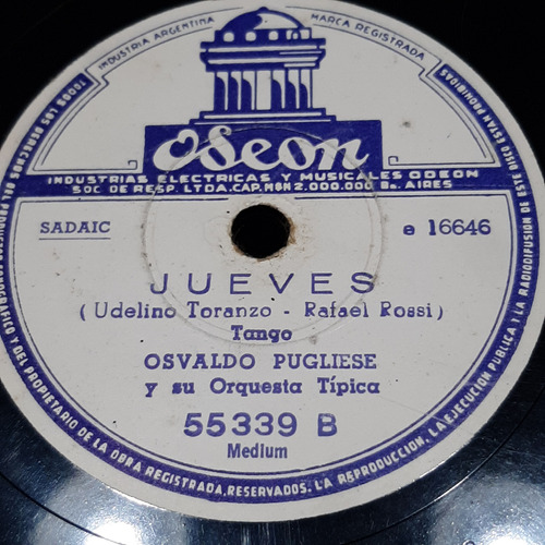 Pasta Osvaldo Pugliese Su Orquesta Tipica Odeon C522