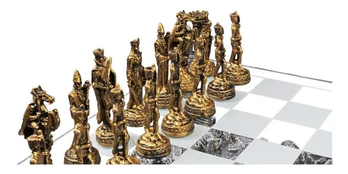 Tabuleiro de xadrez Luxo Cavaleiros Medievais 3D 32 peças. em