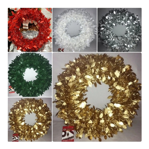 8 Corona Navideña Aro Con Hojas 50 Cm Decoración Navidad 