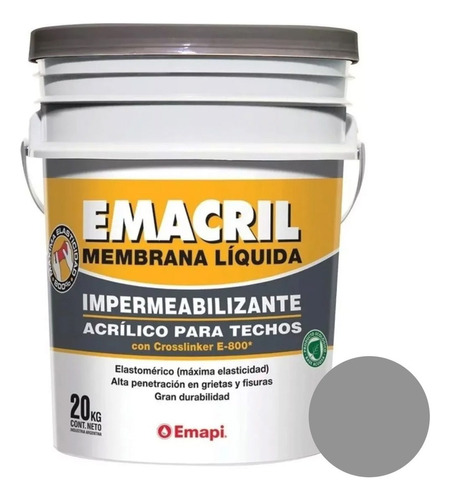 Membrana Liquida Impermeabilizante Acrilico Emacril 20 Kg Color Gris