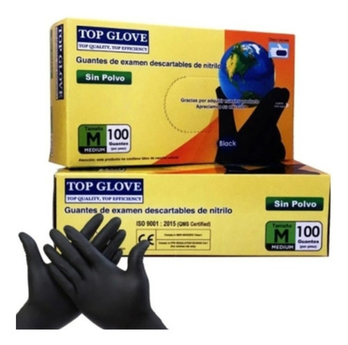 Guantes De Nitrilo Descartables Top Glove Caja X 100 Large Color Negro Talle L