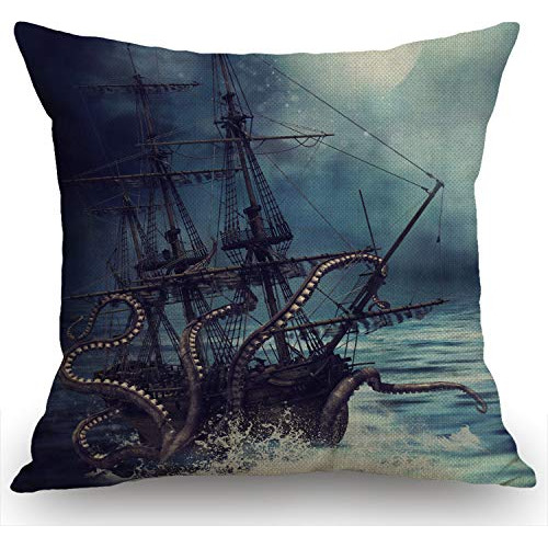 Funda De Almohada De Barco Pirata Pulpo Decoración Del...